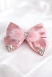 Gemstone embellished bow with fur fascinator hairclip