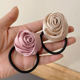 Satin rose hair tie