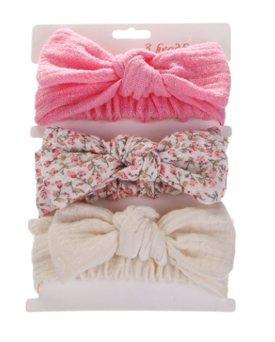 Pack of 3 muslin headbands with knot bows - style 5