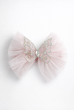 Fluttering 3D butterfly with rhynestone on mesh bow fascinator hairclip