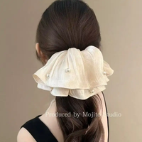 Pleated hanky scrunchie with pearls