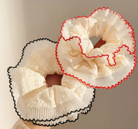 Elegant Ivory Ruffle Scrunchie with colour Trim