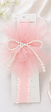 Fancy fascinator pearls on tulle baby headband