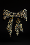 The Pretmebabe Midnight Sparkle Luxe Bow (Style 3) features dazzling rhinestones on a black background, making it a striking statement accessory to enhance any evening look.