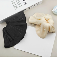 Pleated hanky scrunchie with pearls