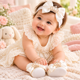 Rhynestone booties with matching band - ivory