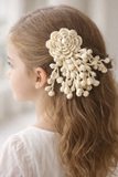 Large crochet flower with hanging vines - cream
