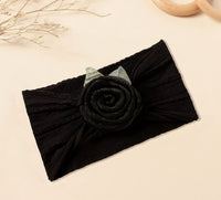 Soft cotton baby headband with rose - black