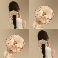 Elegant Ivory Ruffle Scrunchie with colour Trim