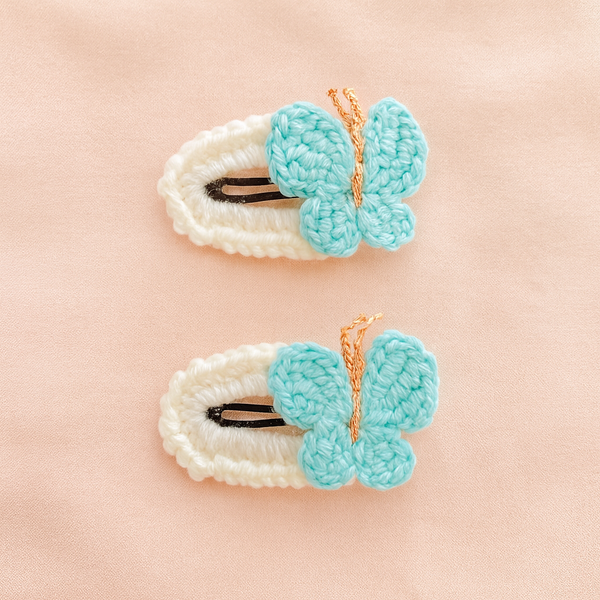Pair of Crochet butterfly tictac hairclips - blue