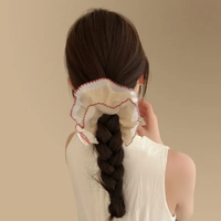 Elegant Ivory Ruffle Scrunchie with colour Trim