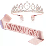 Free size Rhynestone tiara crown with birthday sash