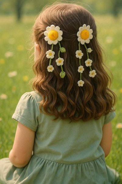 Pair of large crochet daisy hairclips