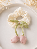 Tulip bow lace scrunchie
