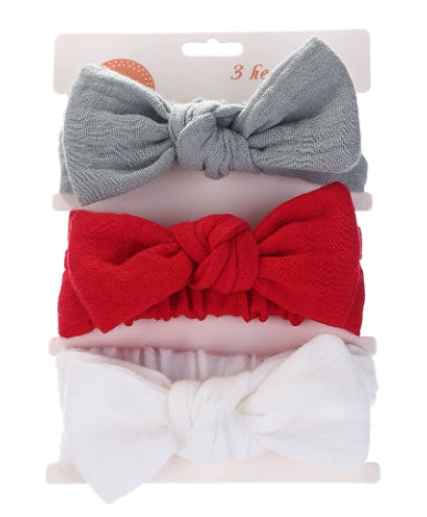 Pack of 3 muslin headbands with knot bows - style 2