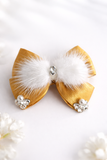 Gemstone embellished bow with fur fascinator hairclip