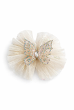 Fluttering 3D butterfly with rhynestone on mesh bow fascinator hairclip