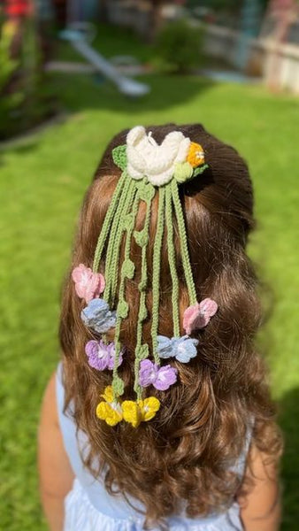 Large crochet butterfly hairclip with hanging 3d butterflies