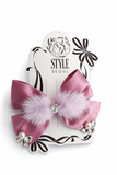 Gemstone embellished bow with fur fascinator hairclip