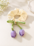 Tulip bow lace scrunchie