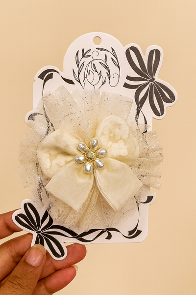 Lace Bow with Pearl Flower fascinator hairclip