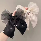 Organza and satin bow scrunchie with pearls