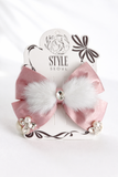 Gemstone embellished bow with fur fascinator hairclip