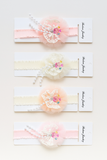 Fancy fascinator crown on lace doilies baby headband