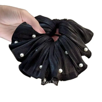 Pleated hanky scrunchie with pearls