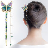 Enchanted Butterfly Hair Stick with Floral and Gem Accents