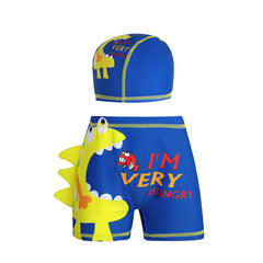 Dino swim trunks with matching cap