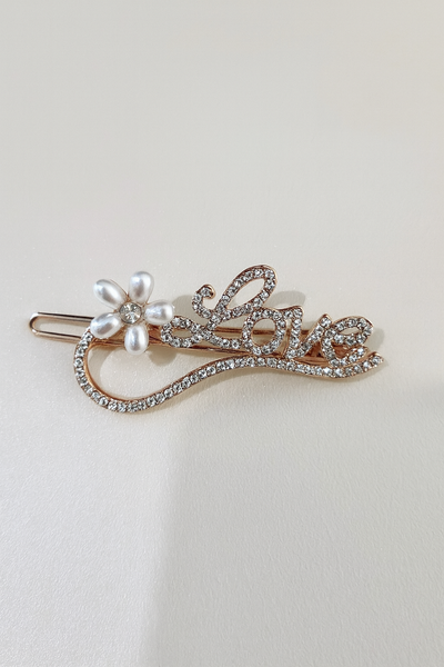 Love Pearl and rhinestone Flower Hair Pin