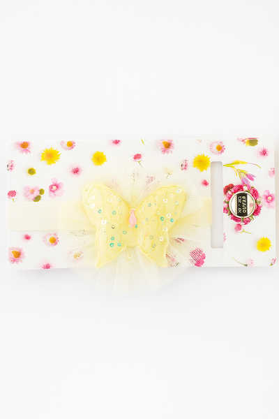 Soft cotton everyday baby headband sequins butterfly on tulle