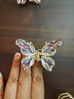 Leaf crystals and rhinestone butterfly clutcher