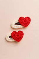 Pair of red heart crochet tictac hairclips