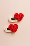 Pair of red heart crochet tictac hairclips