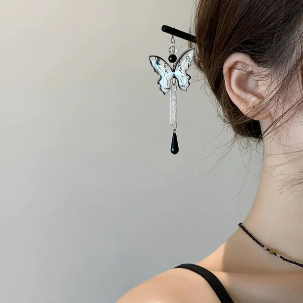 Classic black butterfly hair stick