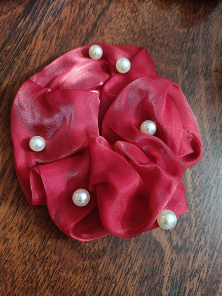 Broad Silk Scrunchie with Pearls