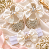 Rhynestone booties with matching band - ivory