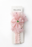 Fancy fascinator crystal cherry on starry tulle bow baby headband