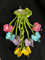 Large crochet butterfly hairclip with hanging 3d butterflies