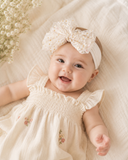 Soft cotton everyday baby headband tiny flowers tulle bow