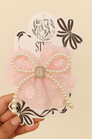 Tulle with pearls string bow fascinator hairclip