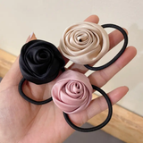 Satin rose hair tie