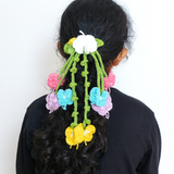 Large crochet butterfly hairclip with hanging 3d butterflies