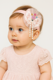 Fancy fascinator crown on lace doilies baby headband