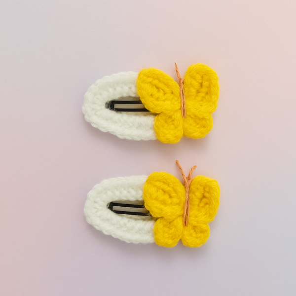 Pair of Crochet butterfly tictac hairclips - yellow