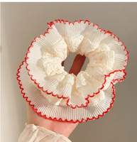 Elegant Ivory Ruffle Scrunchie with colour Trim
