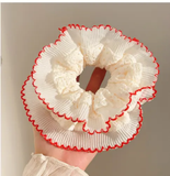 Elegant Ivory Ruffle Scrunchie with colour Trim