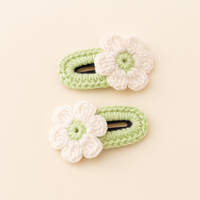 Pair of green flower crochet tictac hairclips